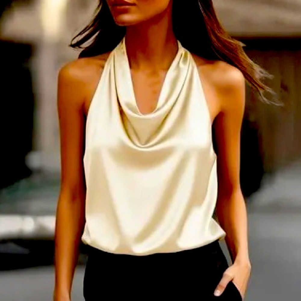 NEW WITHOUT TAGS BUT THIS BEAUTIFUL SATIN CHAMPAGNE HALTER TOP BY EXPRESS!❤️🎁